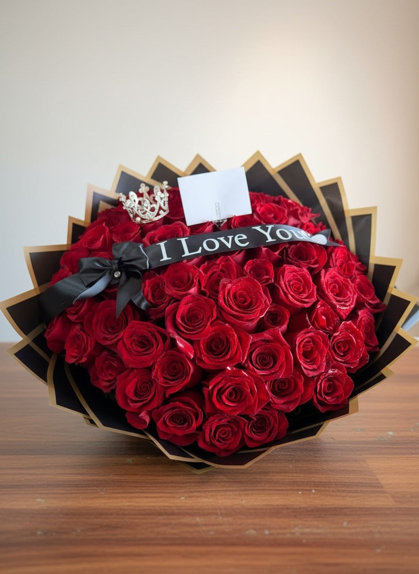 75 Luxury Red Roses "I Love You" Bouquet – Premium Romantic Flowers Miami