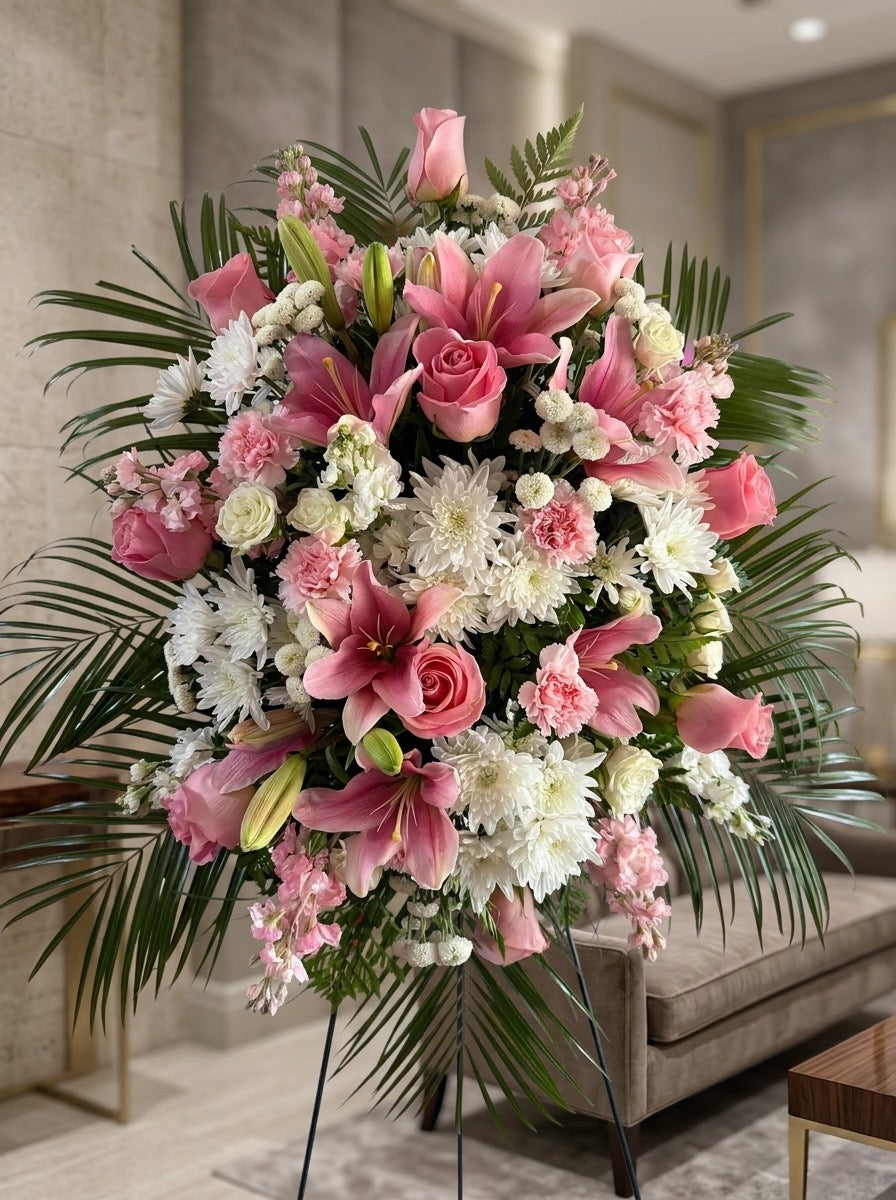 Elegant Pink Lily Sympathy Spray – Funeral Flowers Miami