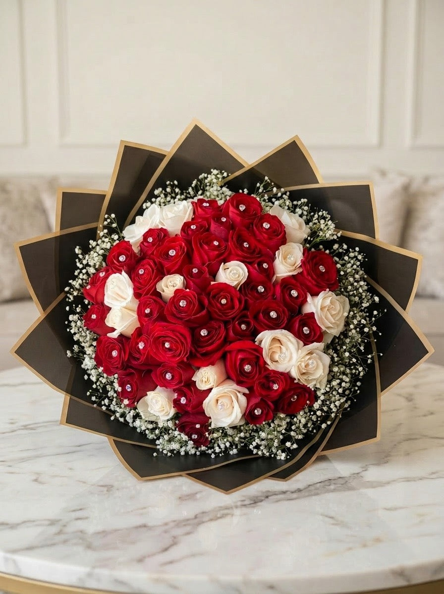 Luxury Red & White Rose Bouquet