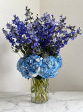 Blue Hydrangea & Delphinium Arrangement