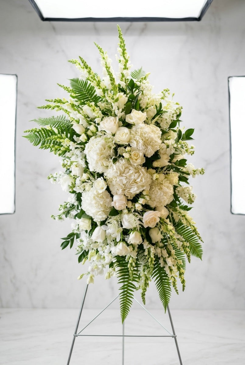 Elegant White Sympathy Standing Spray