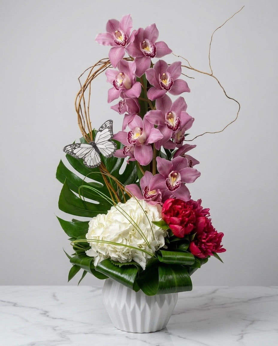 Luxury Orchid & Hydrangea Arrangement – Modern Floral Design Miami
