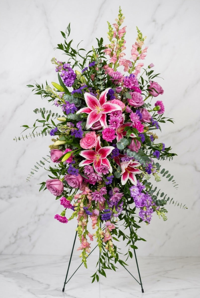 Elegant Pink & Purple Sympathy Standing Spray