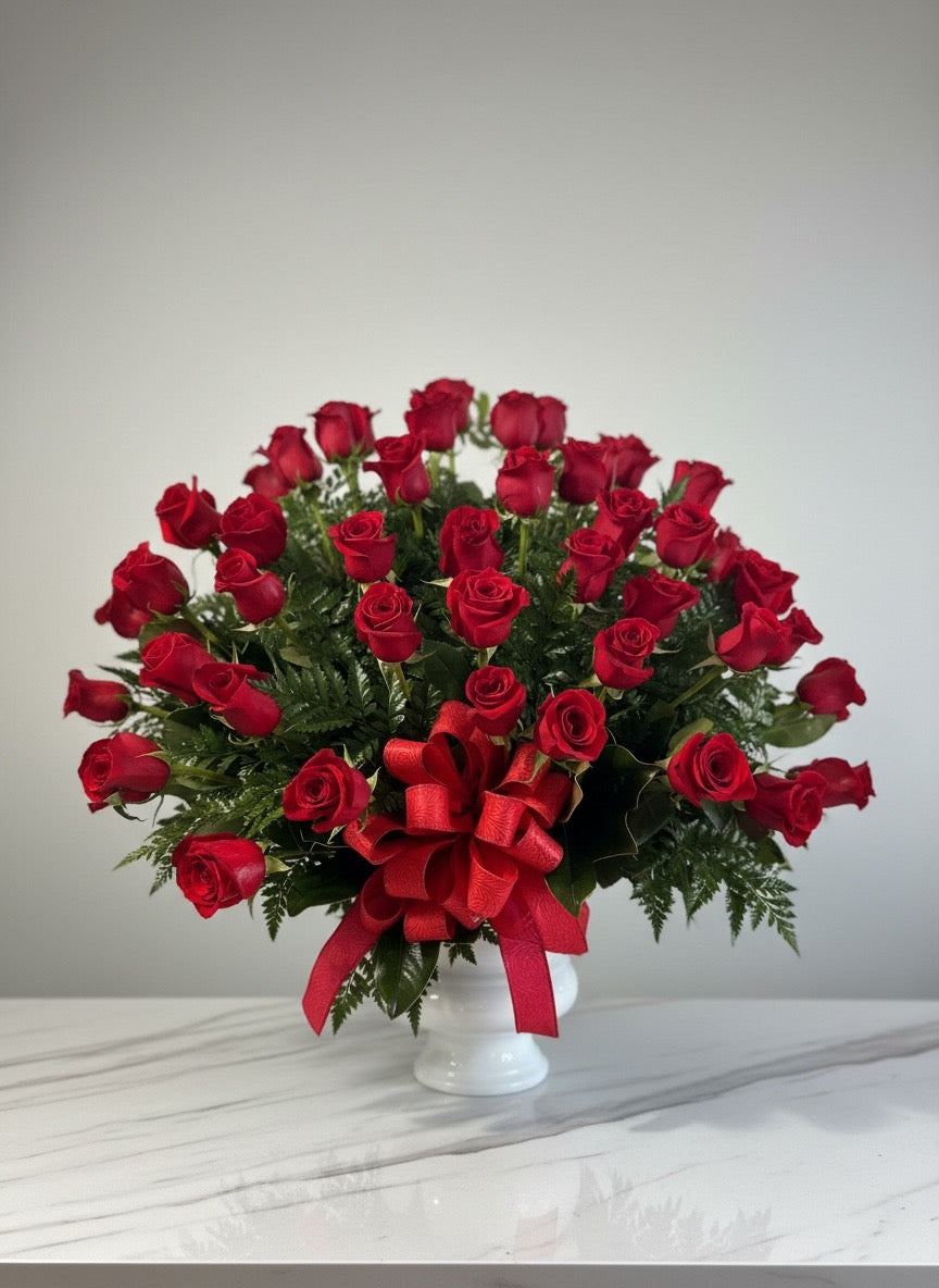 46 Red Roses Arrangement – Elegant Rose Vase Miami Delivery