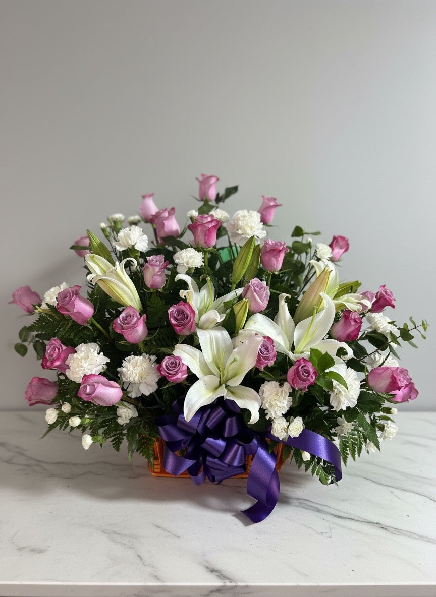 Elegant Lavender Rose & Lily Arrangement